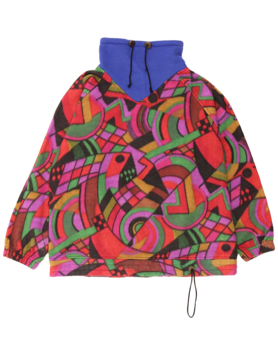 Maglione in pile vintage da uomo, vestibilità ampia, piccolo geometrico multicolore