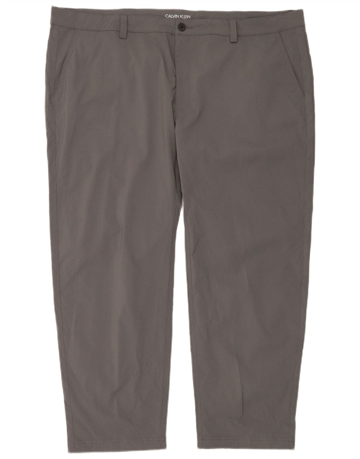 Pantaloni chino dritti da golf da uomo Calvin Klein W46 L29 poliestere grigio