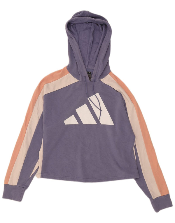 Maglione con cappuccio grafico corto da donna Adidas UK 12/14 Blocco colore viola medio