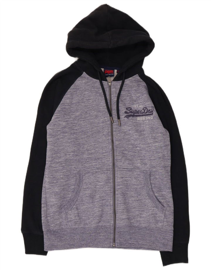 Felpa con cappuccio e zip grafica da uomo Superdry, in cotone color block blu grande