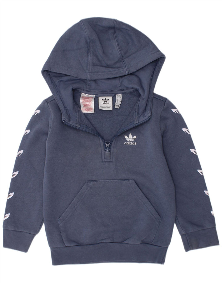 Maglione con cappuccio e zip grafica Adidas da ragazzo, 4-5 anni, in cotone blu