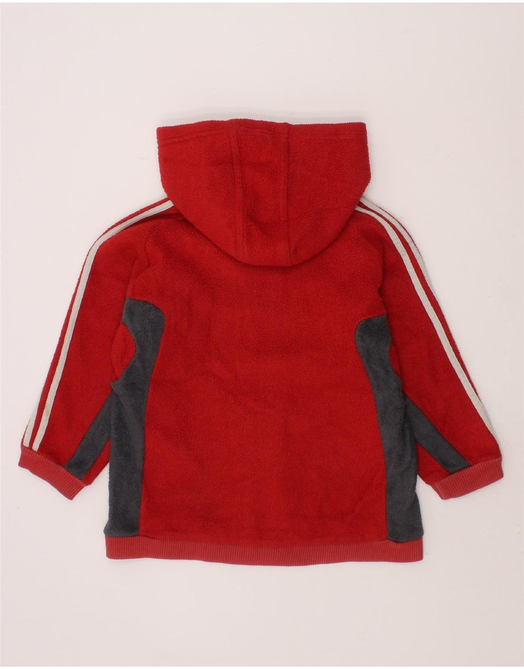 ADIDAS Girls Hooded Fleece Jacket 2-3 Years Red Colourblock Polyester Vintage Adidas and Second-Hand Adidas from Messina Hembry 