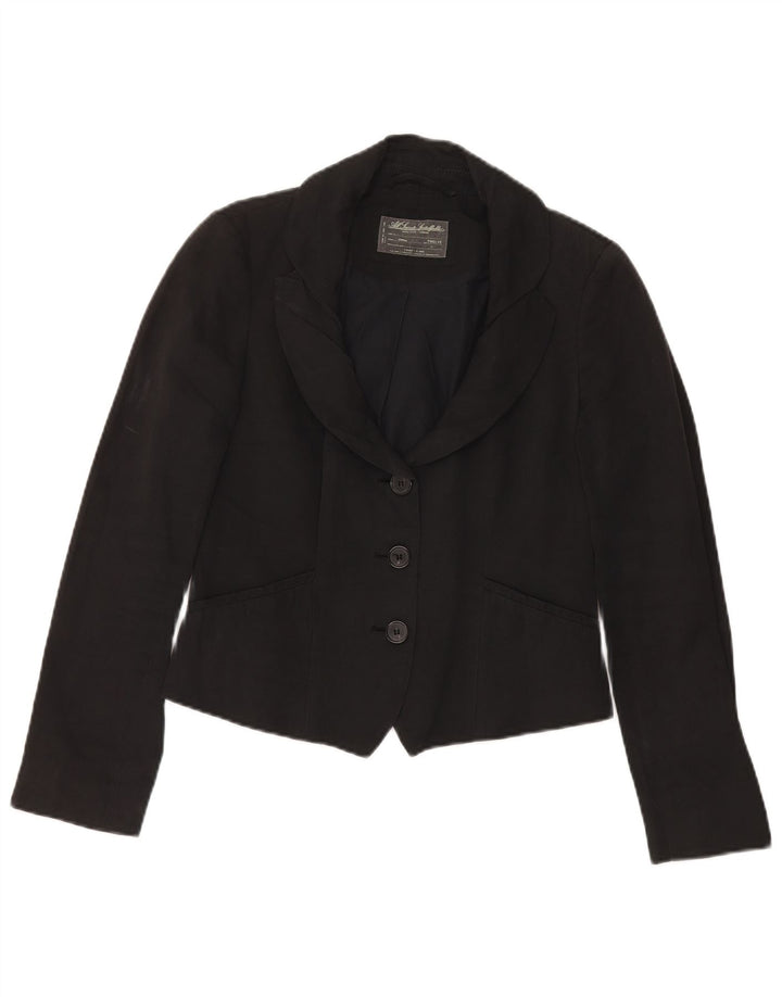 Giacca blazer a 3 bottoni corta da donna All Saints UK 12 cotone nero medio