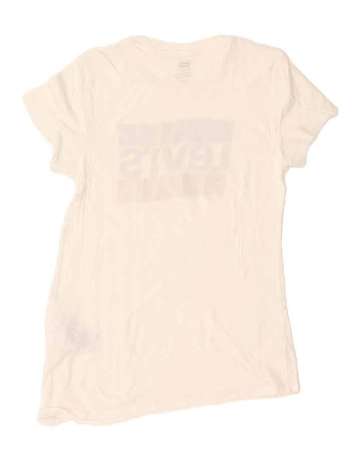 LEVI'S Womens Graphic T-Shirt Top UK 12 Medium White Cotton Vintage Levi's and Second-Hand Levi's from Messina Hembry 