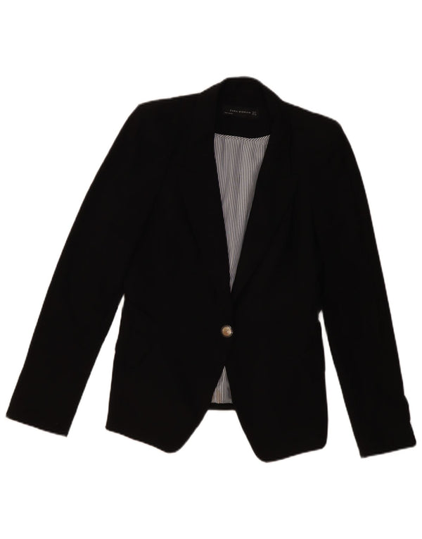 Giacca Blazer a 1 Bottone ZARA da Donna UK 10 Piccola in Poliestere Nero