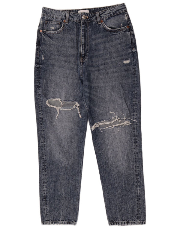 Jeans affusolati effetto consumato a vita alta da donna Zara EU 42 Large W32 L28 Blu