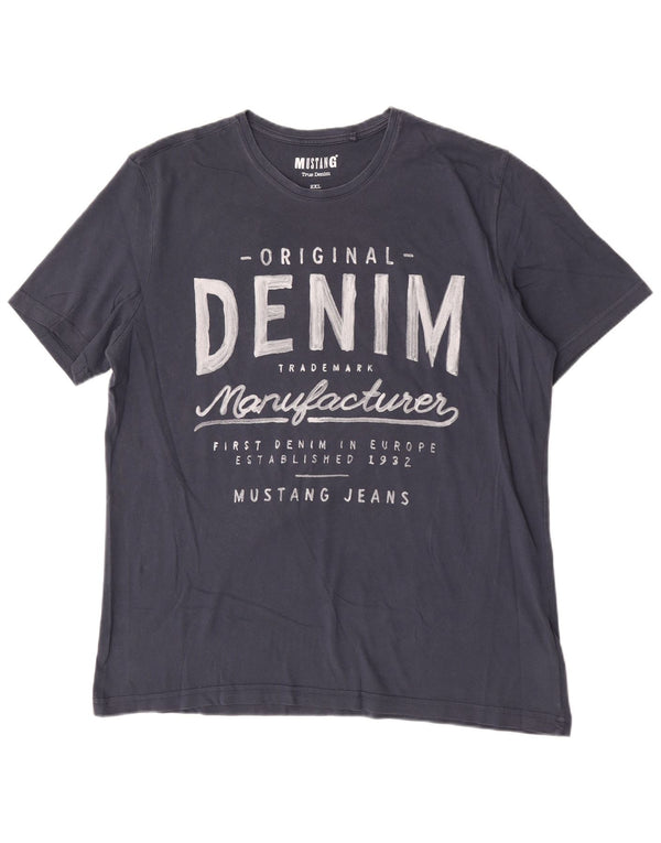 T-shirt grafica da uomo Mustang Top 2XL in cotone blu navy
