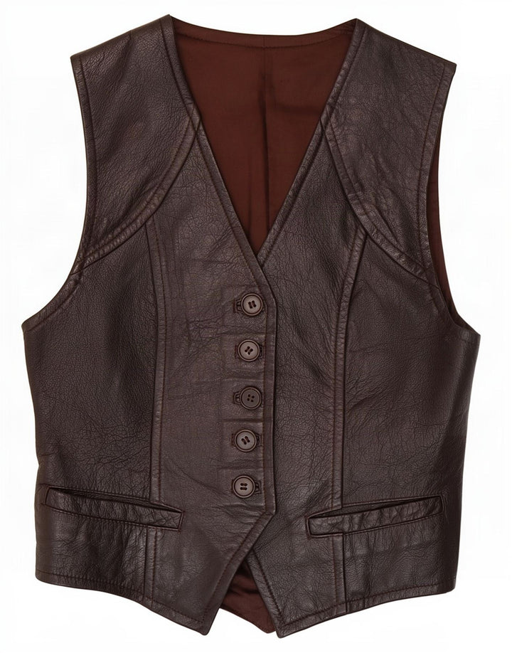 Gilet in pelle da donna vintage IT 44 Marrone medio