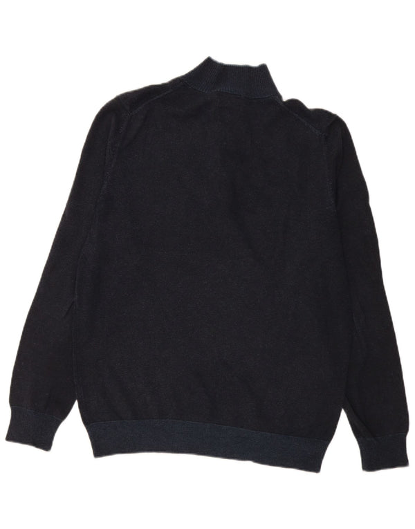 Massimo Dutti Maglione da uomo con bottoni e collo grande in cotone blu navy