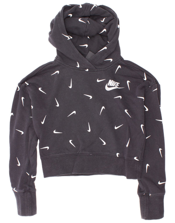 Felpa con cappuccio Nike Crop Graphic Standard Fit per ragazze 10-11 anni media nera