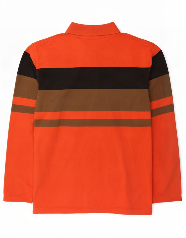 Polo da rugby da uomo a maniche lunghe Reebok XL in cotone a righe arancioni