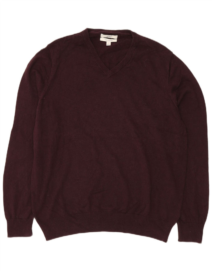 Maglione da uomo con scollo a V Marks & Spencer XL in cotone bordeaux