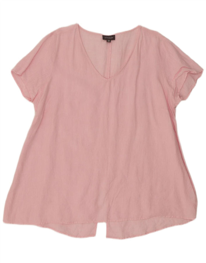 Marks & Spencer Camicetta oversize autografata da donna Top UK 18 XL Lino rosa