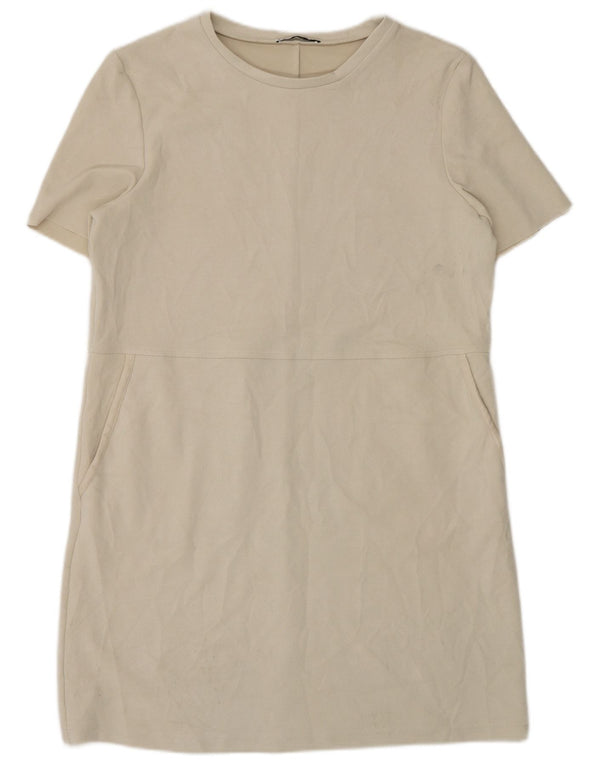 Zara Womens Shift Dress UK 14 Medium Beige Polyester