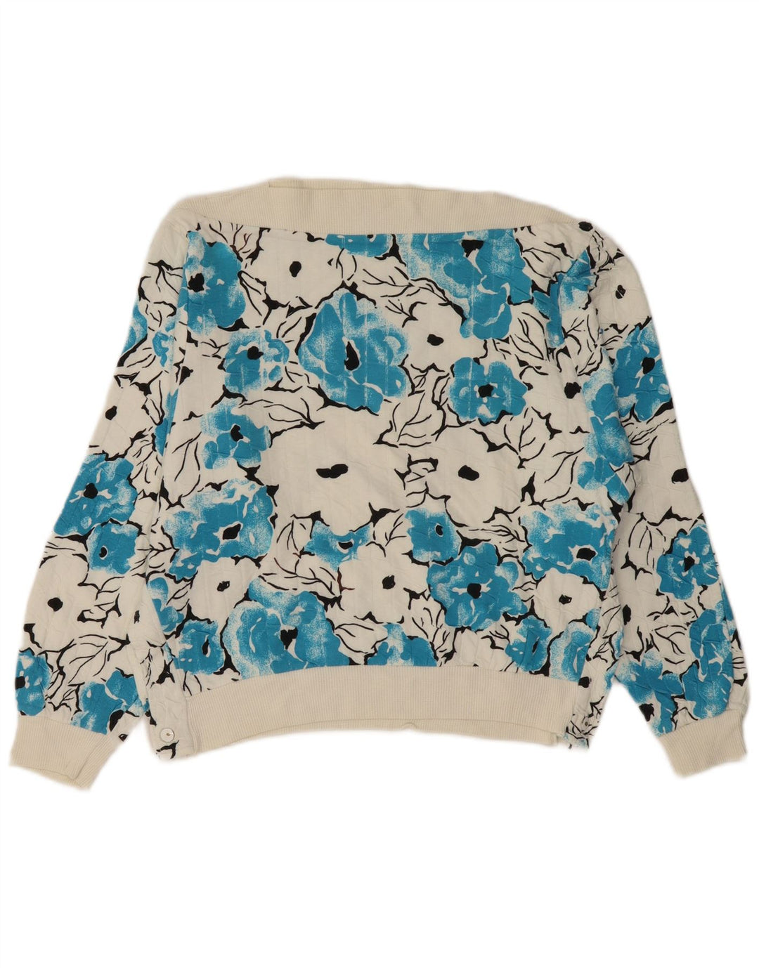 Maglione maglione con scollo a barca da donna VINTAGE UK 14 floreale bianco medio