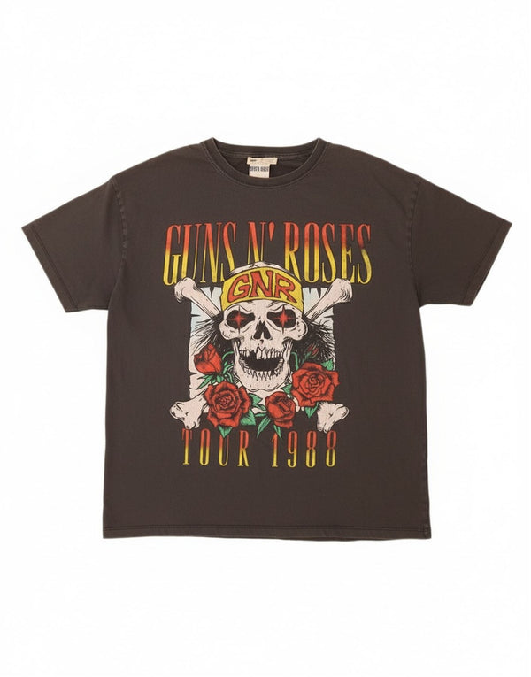 Pull & Bear T-shirt grafica da uomo Guns & Roses Top grande in cotone grigio