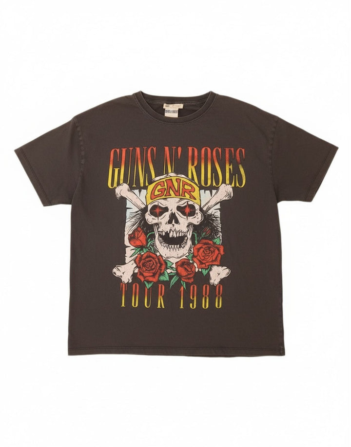 Pull & Bear T-shirt grafica da uomo Guns & Roses Top grande in cotone grigio