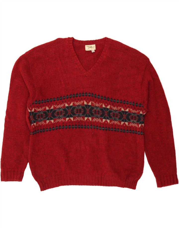 EDDIE BAUER Maglione da uomo con scollo a V 2XL Lana Fair Isle rossa