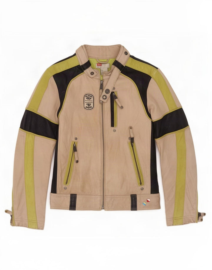 Giacca da pilota in pelle per ragazzi Diesel 10-11 anni Colorblock beige medio