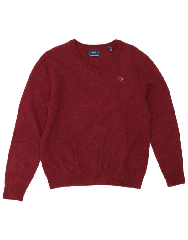 Maglione da donna con scollo a V Gant UK 14 Lana d'agnello bordeaux grande