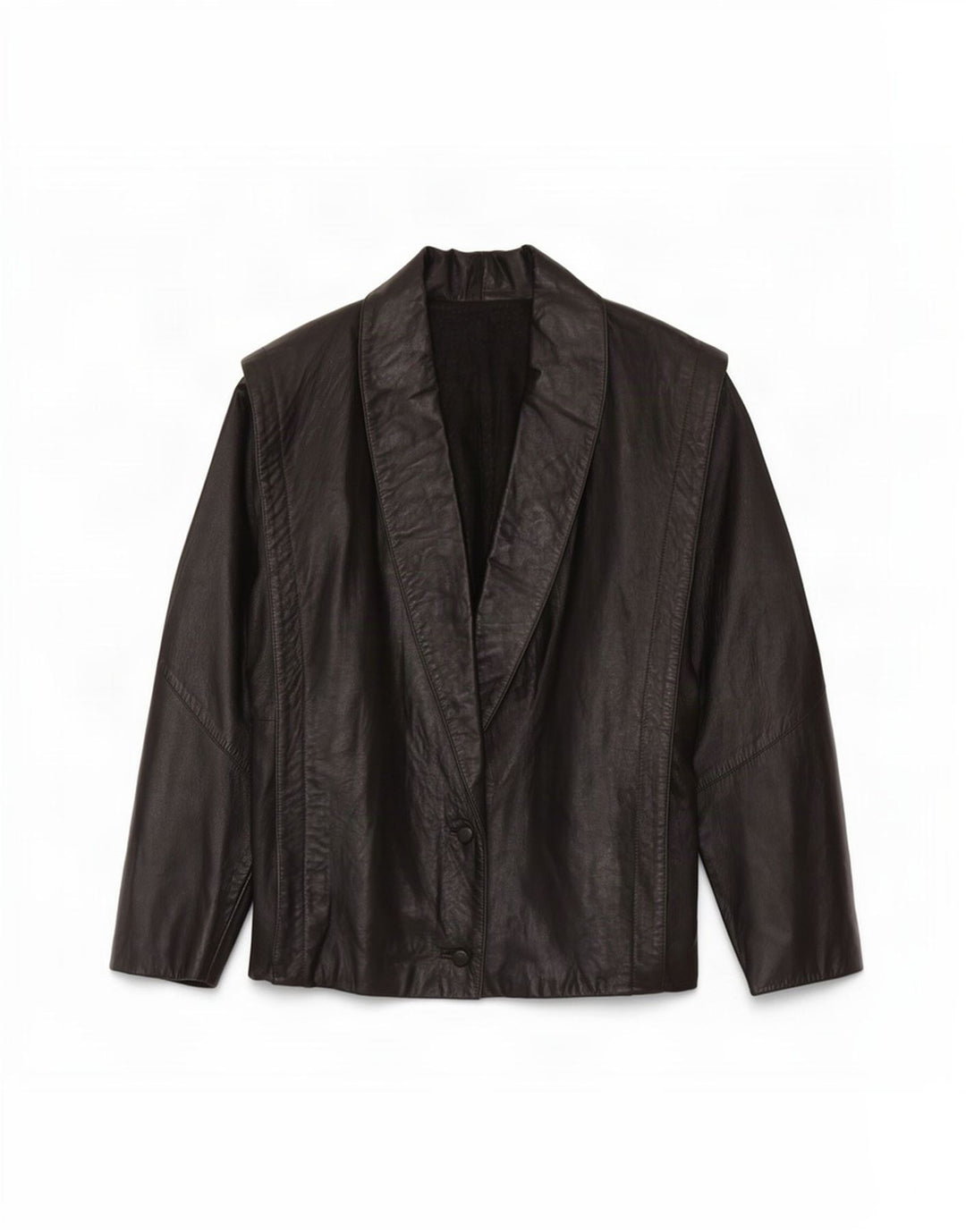 Giacca in pelle oversize con maniche a 3/4 vintage da donna UK 16 grande nera