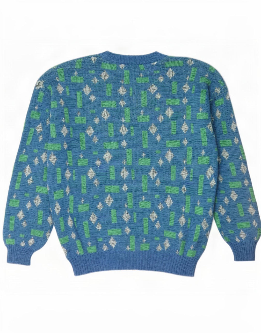 Maglione maglione girocollo da uomo vintage grande geometrico blu