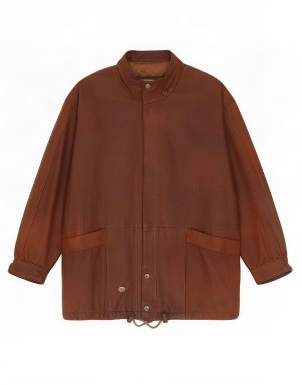 Giacca in pelle vintage da donna UK 16 grande marrone