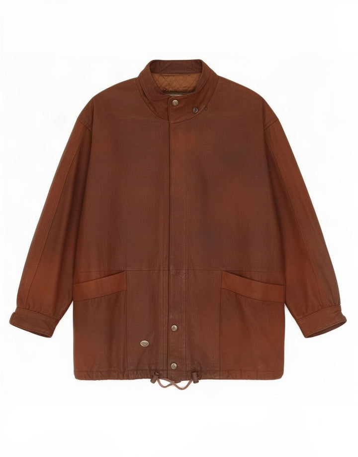 Giacca in pelle vintage da donna UK 16 grande marrone