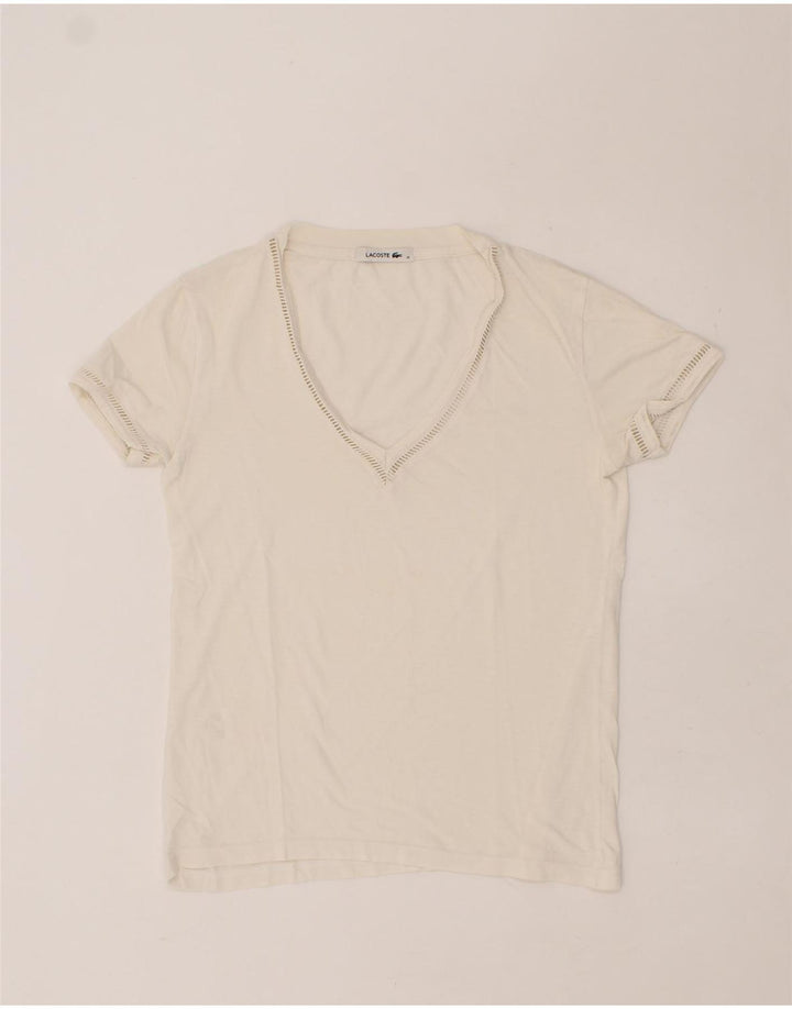 LACOSTE Womens T-Shirt Top Size 36 Small Off White Cotton Vintage Lacoste and Second-Hand Lacoste from Messina Hembry 