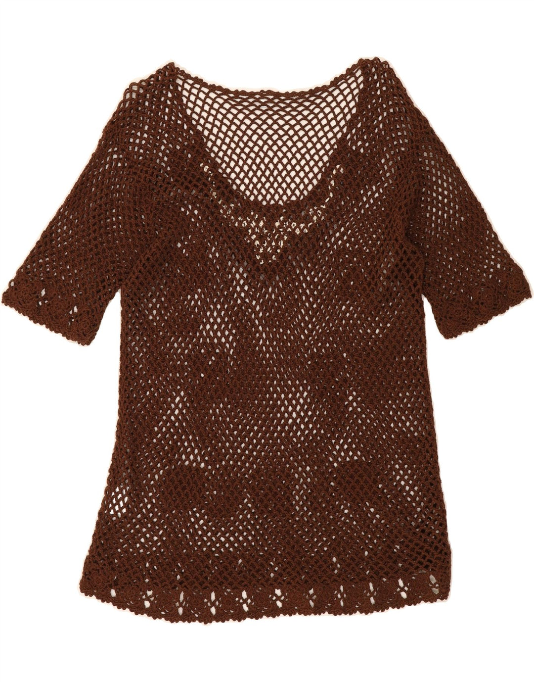 VINTAGE Womens Crochet Tunic Top UK 20 2XL Brown Vintage Vintage and Second-Hand Vintage from Messina Hembry 