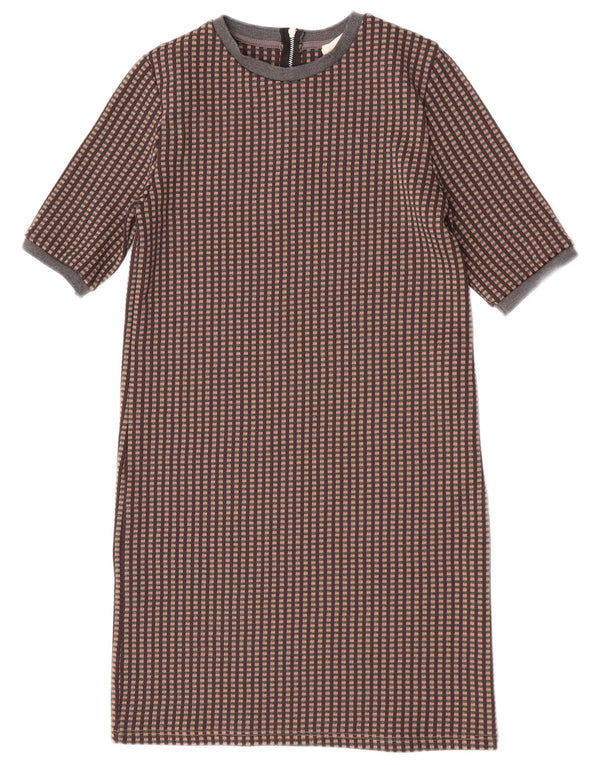 Abito maglione a maniche corte da donna Zara UK 10 Piccolo poliestere a quadri marrone