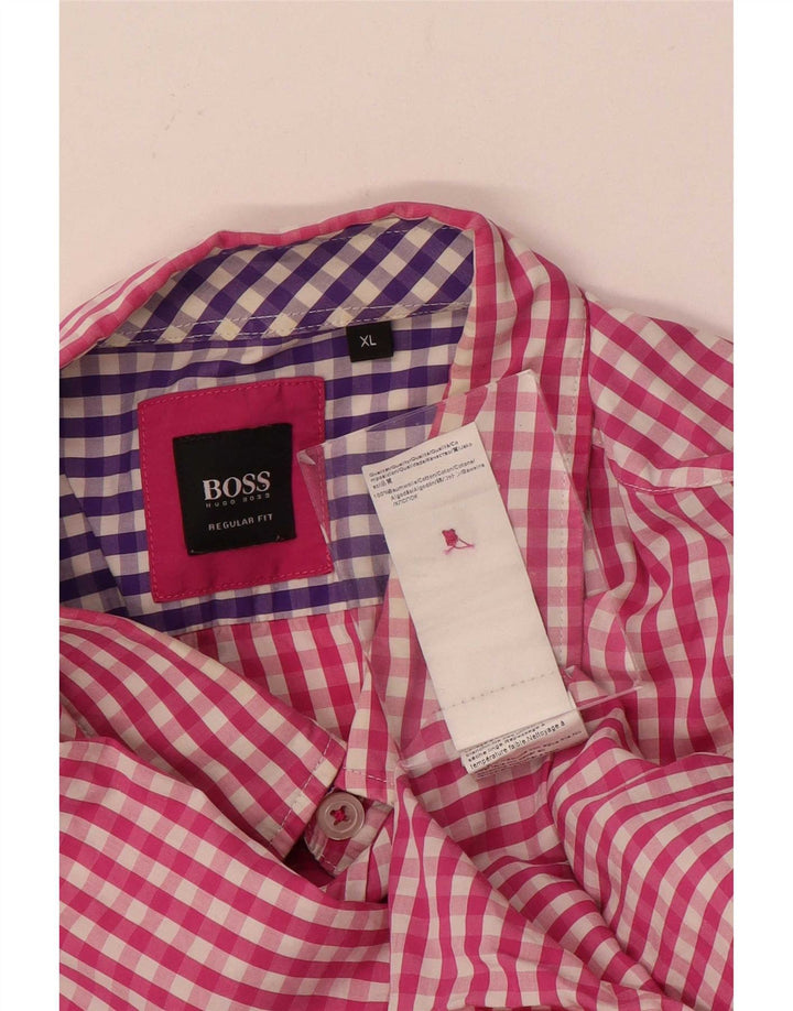 Camicia Hugo Boss da uomo vestibilità regolare XL cotone a quadretti rosa