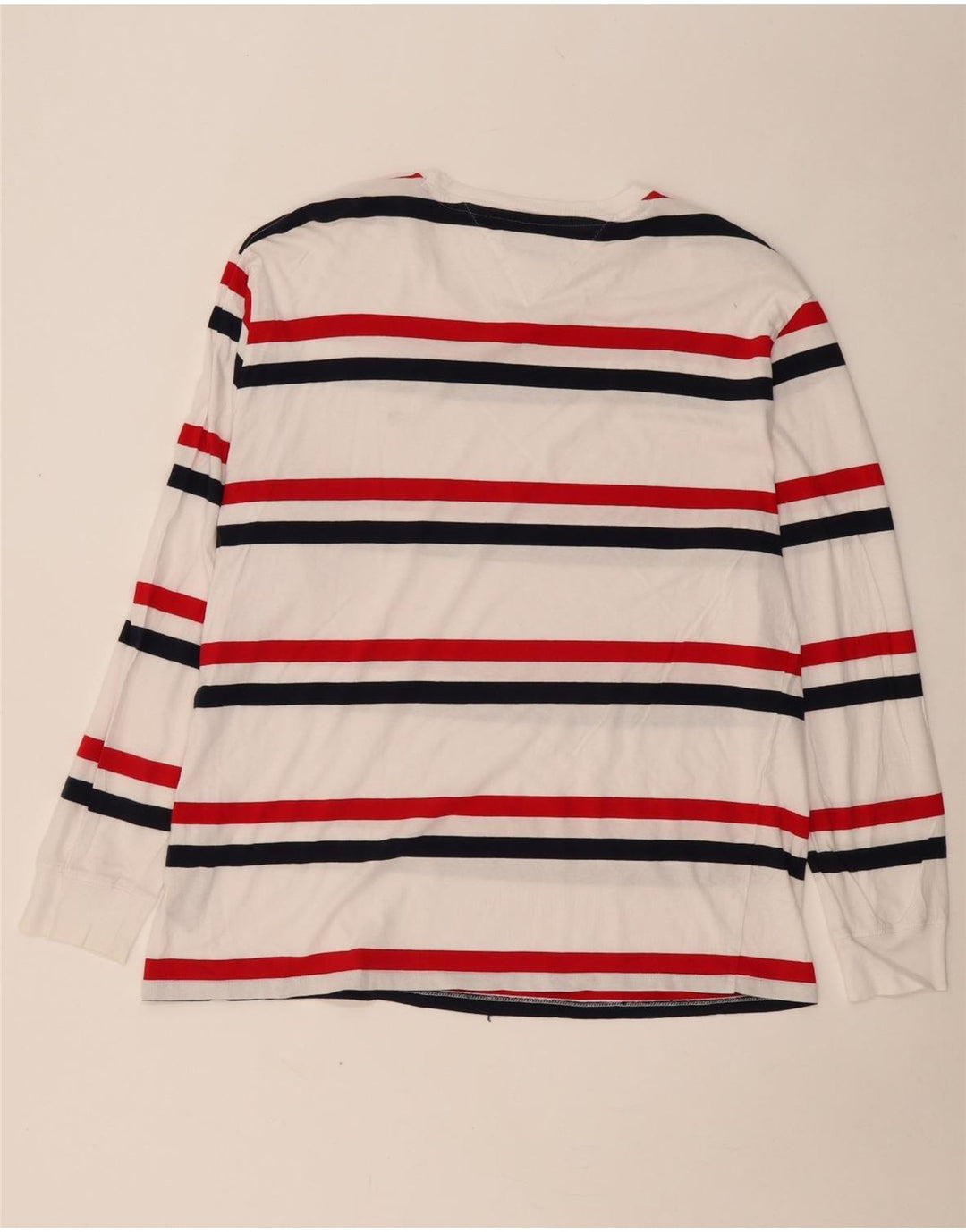 TOMMY HILFIGER Top da uomo a maniche lunghe XL in cotone a righe bianche