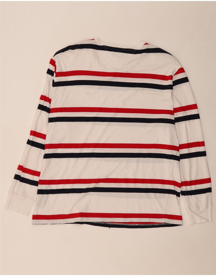 TOMMY HILFIGER Top da uomo a maniche lunghe XL in cotone a righe bianche