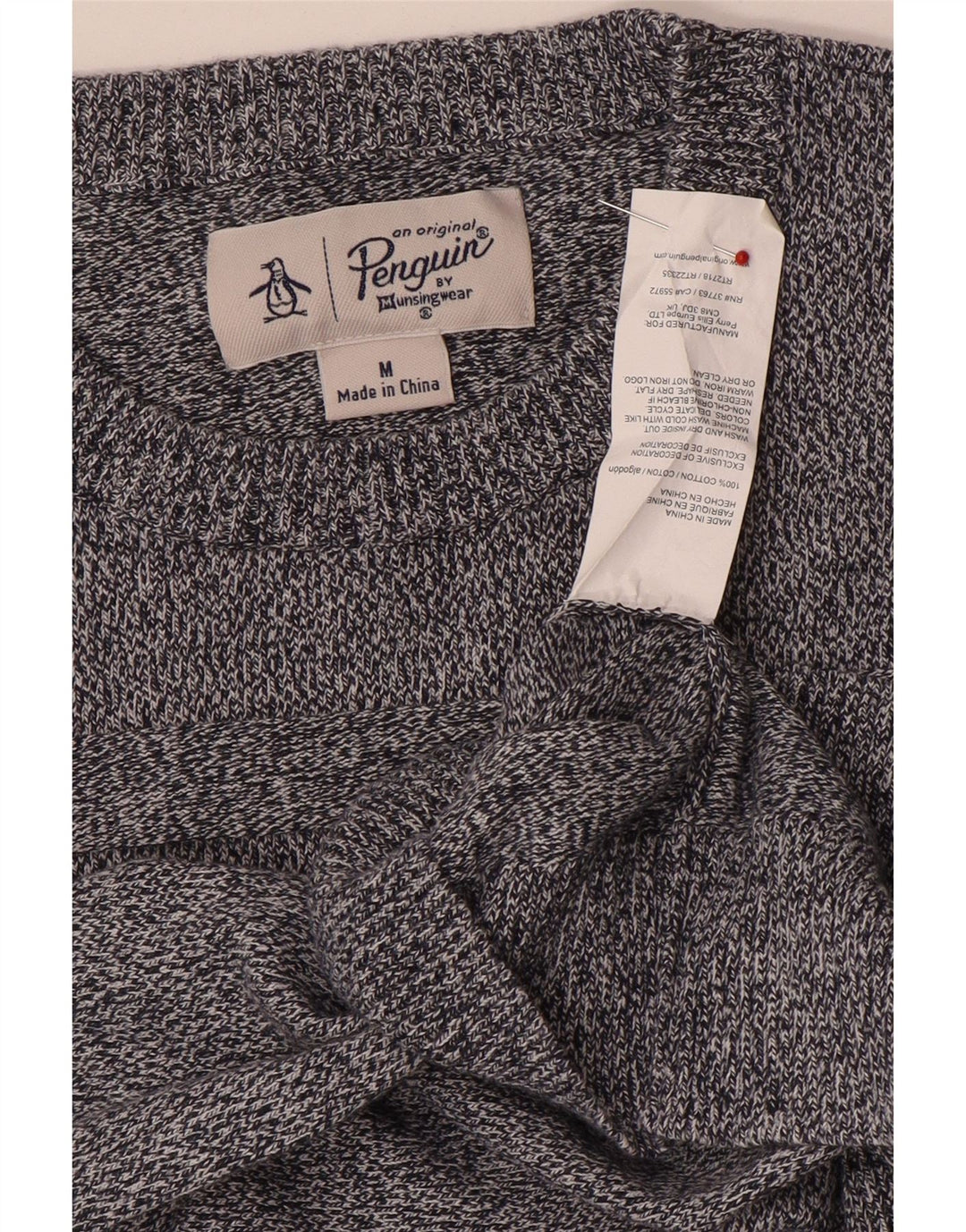 Maglione da uomo girocollo Penguin in cotone chiazzato grigio medio