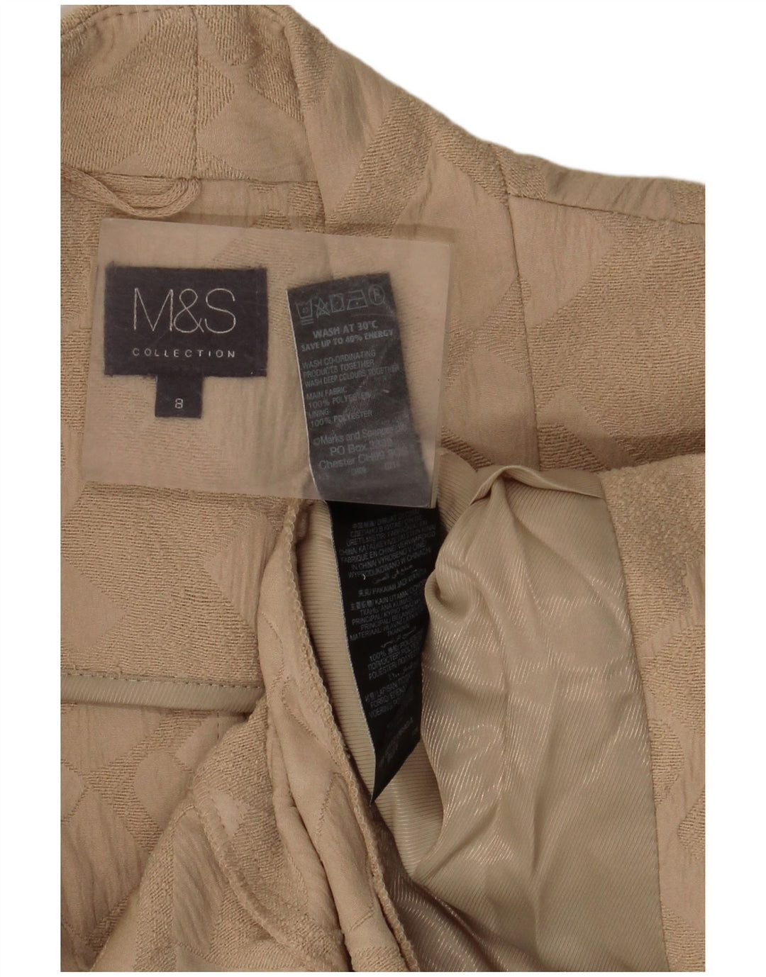 Giacca blazer aperta da donna Marks & Spencer UK 8 Small Beige geometrica