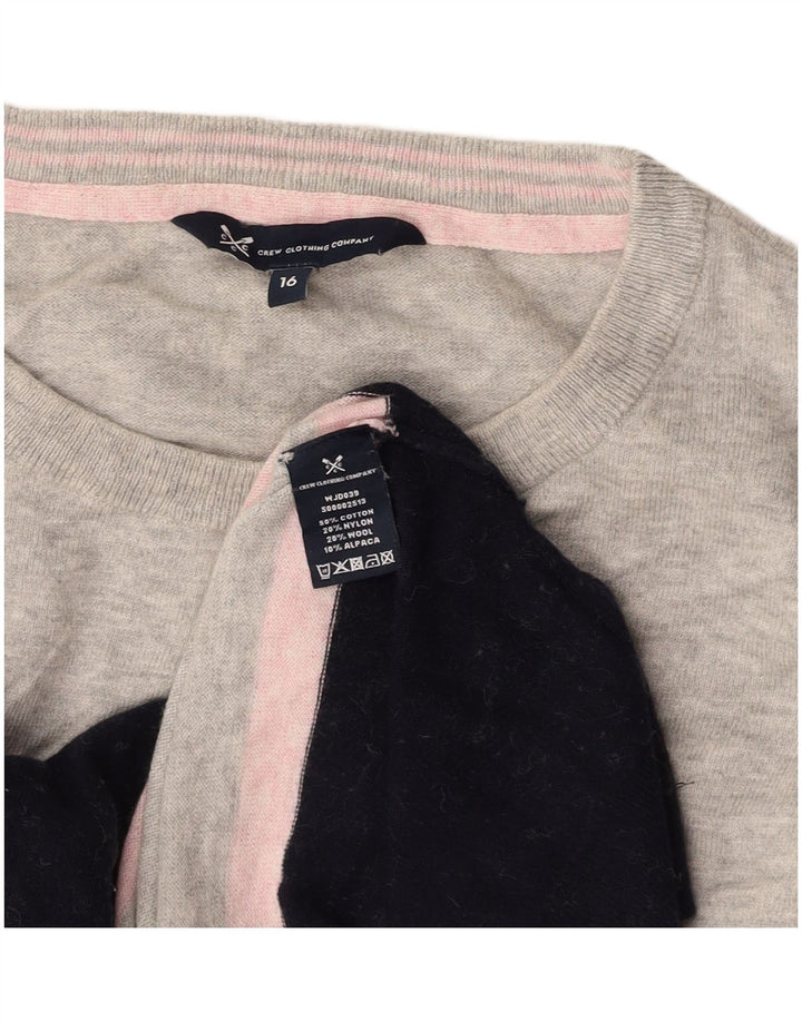 CREW CLOTHING Maglione maglione girocollo da donna UK 16 Large Grey Colourblock