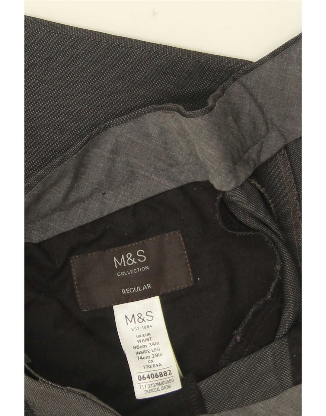 Pantaloni da abito regolari dritti da uomo Marks & Spencer W34 L29 poliestere grigio