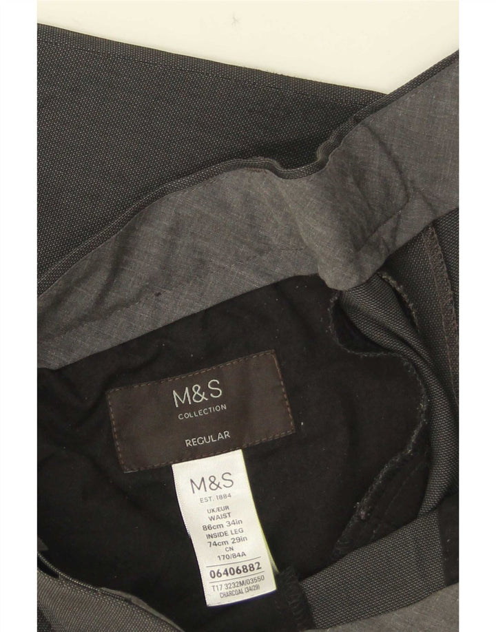Pantaloni da abito regolari dritti da uomo Marks & Spencer W34 L29 poliestere grigio