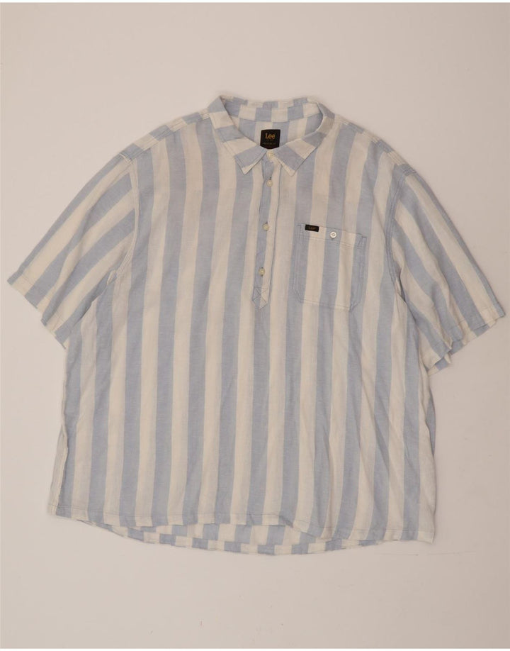 Camicia pullover da uomo a maniche corte vestibilità comoda LEE 2XL lino a righe blu
