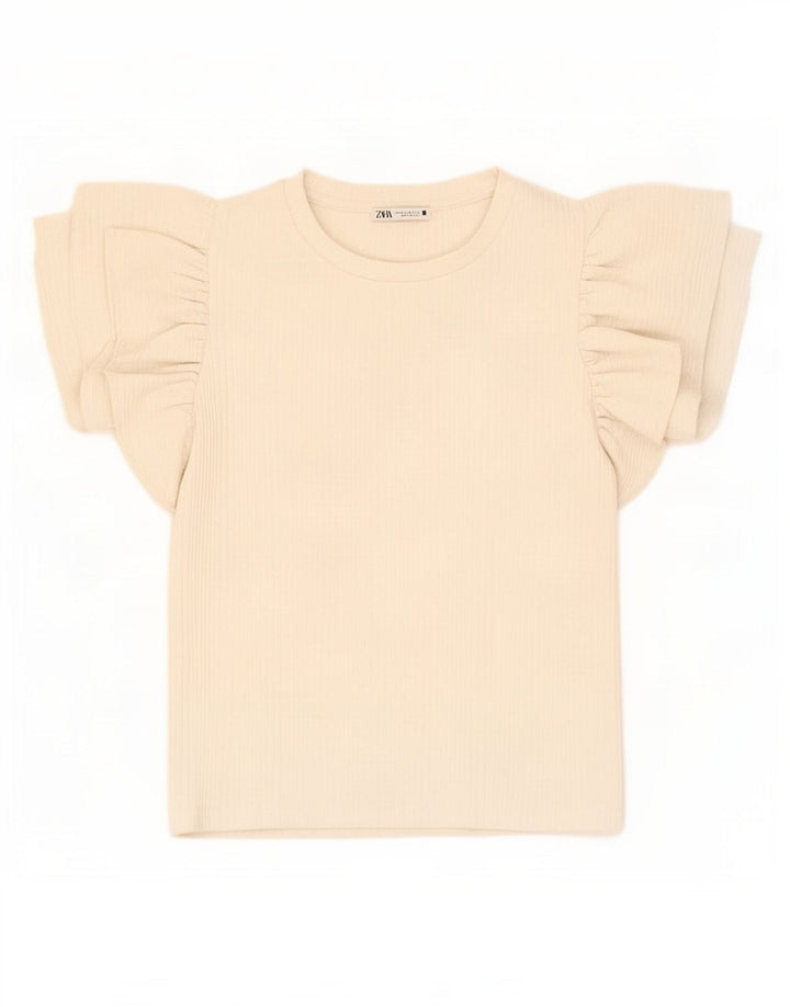 Top corto da donna Zara in camicetta UK 12 poliestere bianco sporco medio