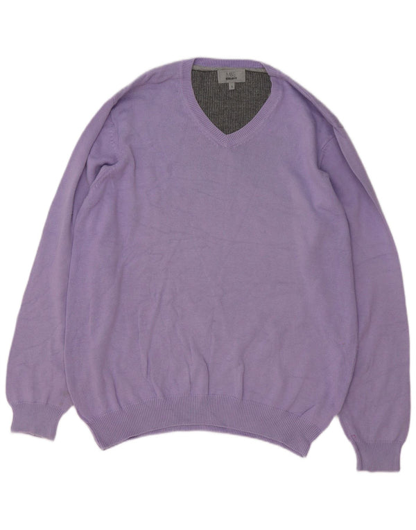 Maglione da uomo Marks & Spencer vestibilità regolare con scollo a V grande cotone viola
