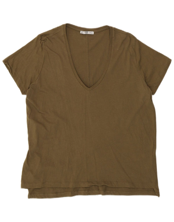 Zara Womens T-Shirt Top UK 16 Large Khaki