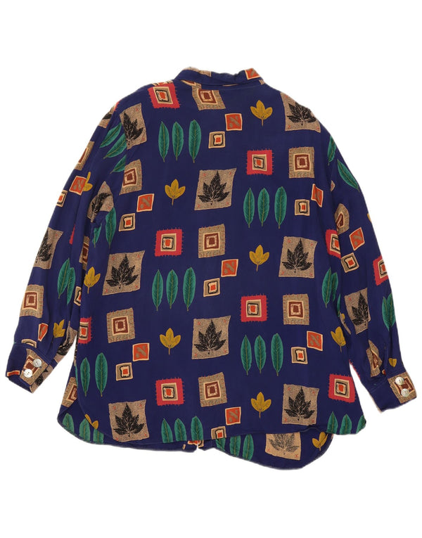Camicia oversize da donna vintage UK 18 XL Patchwork blu Cupro