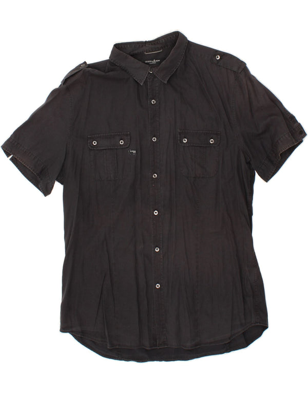 GUESS BY MARCIANO Camicia da uomo a maniche corte con grafica militare 2XL Cotone grigio