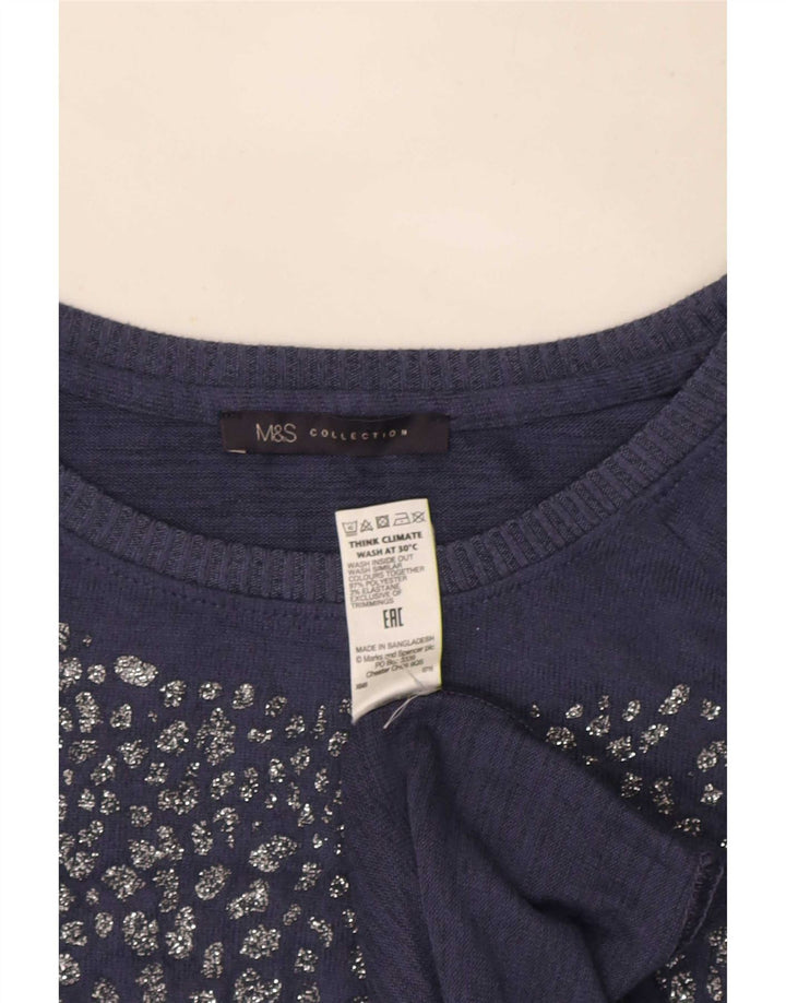 Top tunica a maniche lunghe da donna Marks & Spencer UK 16 grande poliestere blu