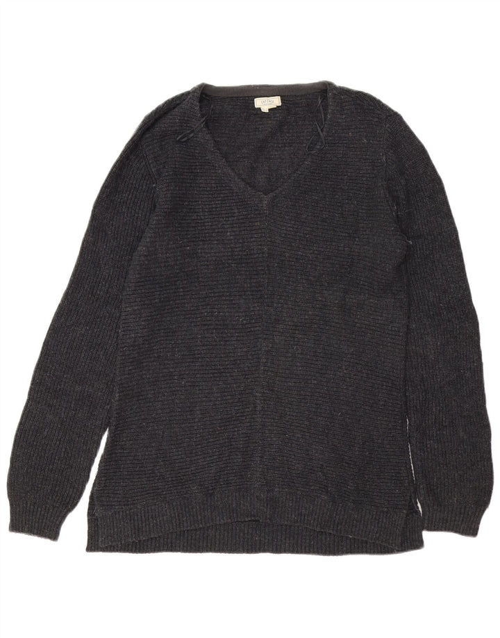 FAT FACE Maglione oversize da donna con scollo a V UK 10 Piccolo cotone grigio