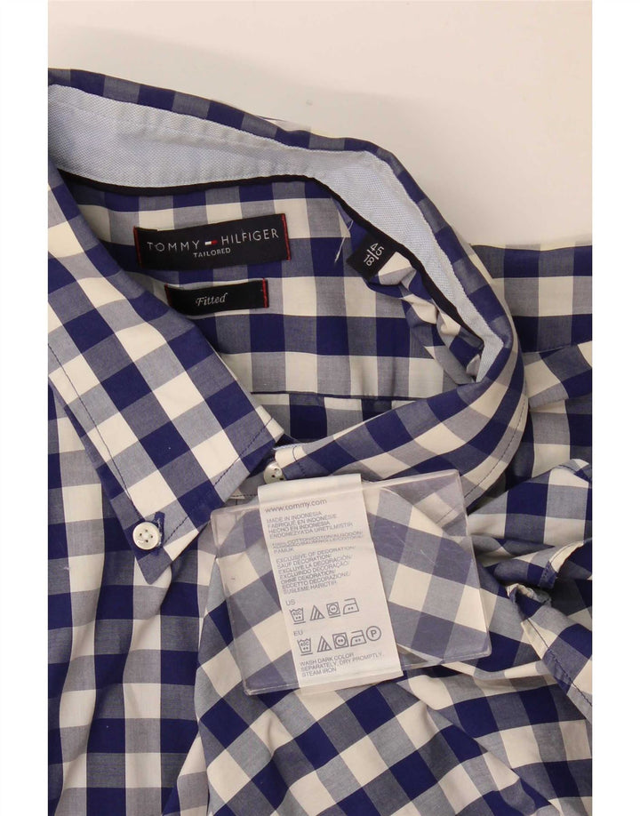 Camicia aderente da uomo Tommy Hilfiger taglia 45 18 2XL a quadretti blu navy