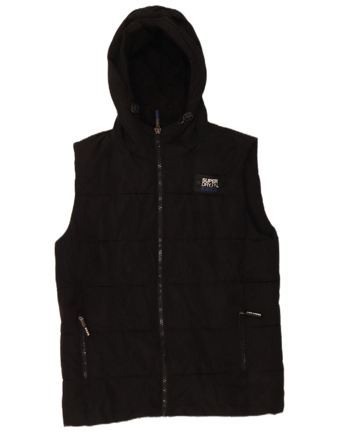 Gilet imbottito con cappuccio da uomo Superdry UK 38 medio poliestere nero
