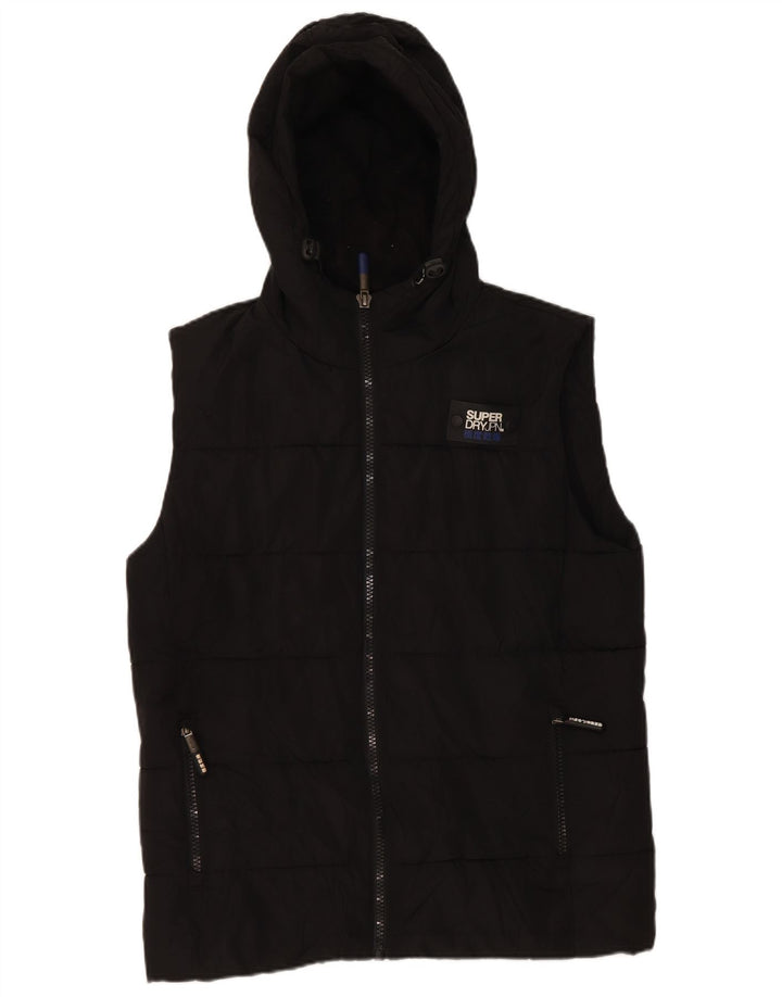 Gilet imbottito con cappuccio da uomo Superdry UK 38 medio poliestere nero